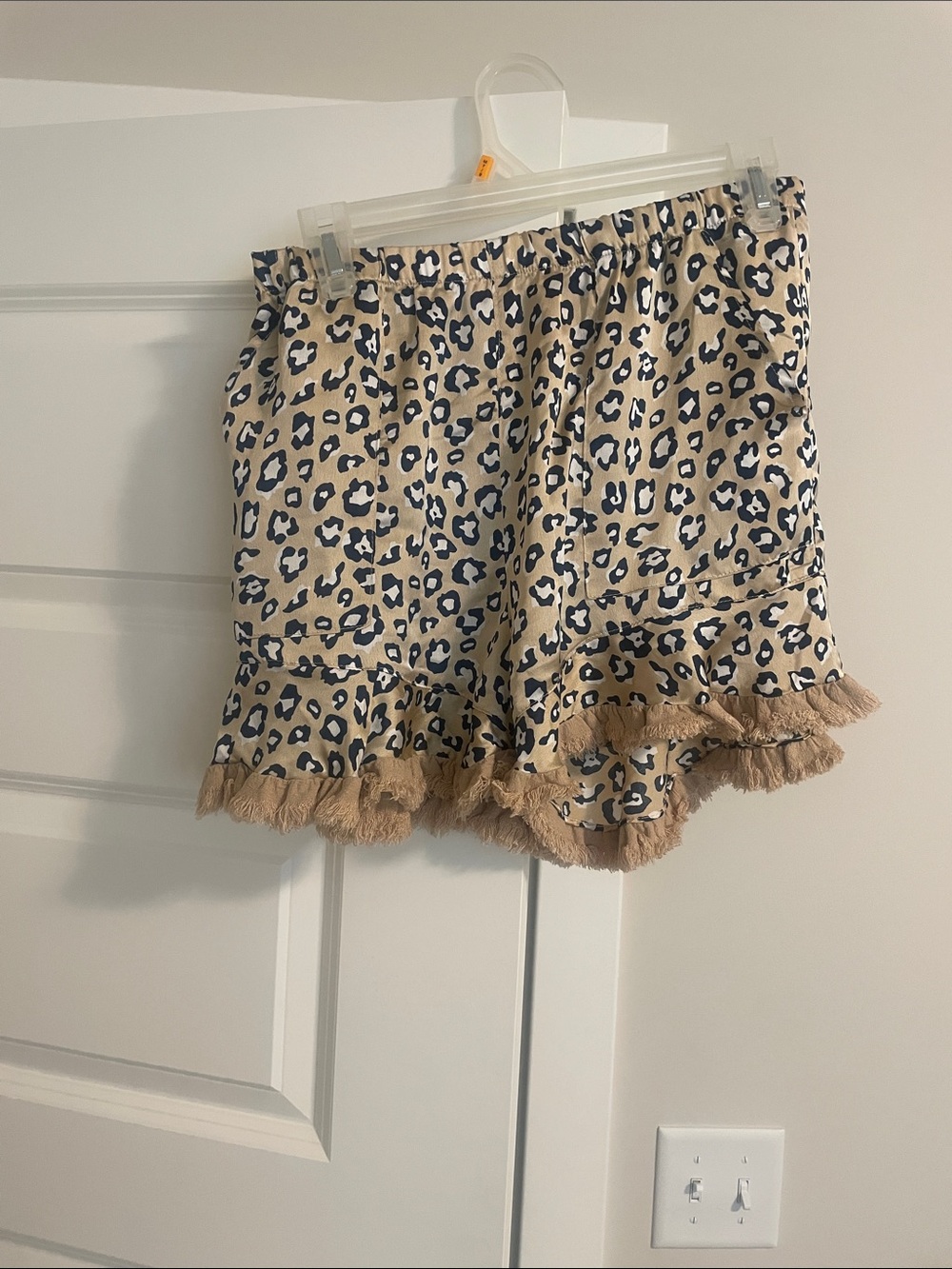 Umgee Beige Leopard-Print Fringe Hem High Waist Shorts